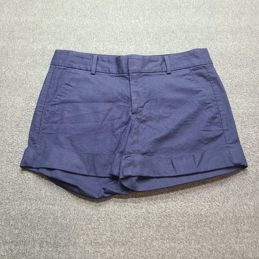 Gap Chino Shorts Womens 6 Navy Blue Excellent Cuffed Mid Rise Textured Stretch